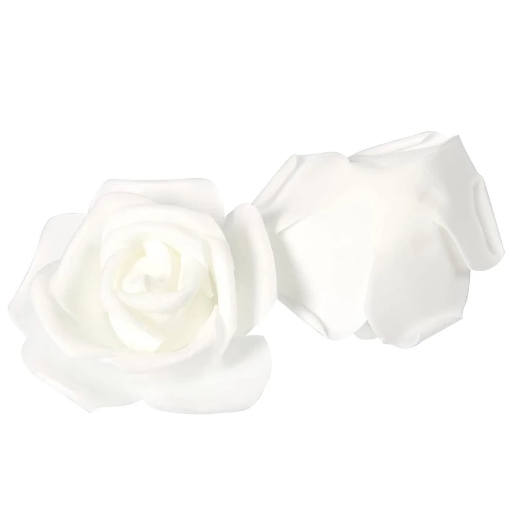 100pcs For Weddings Bouquets Party Supplies Artificial Flower Head Stemless Fake Rose Garlands DIY Crafts White 3 Inch Realistic