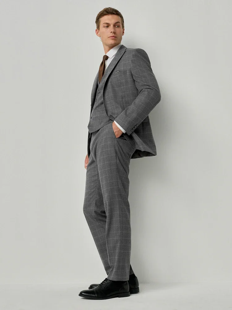 Mens 3 Piece Check Flannel Suit Regular Fit One Button Blazer Elegant Wedding Banquet Suit Business Outfits Customize