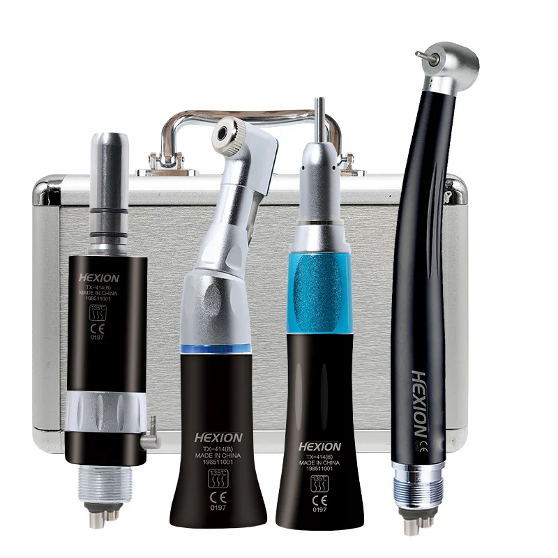 4Pcs/Kit Dental Academic Kits High Speed Turbine +Low Speed Dentak Kit With Metal Box Push Button 3 Water Spray Ceremic Rotor