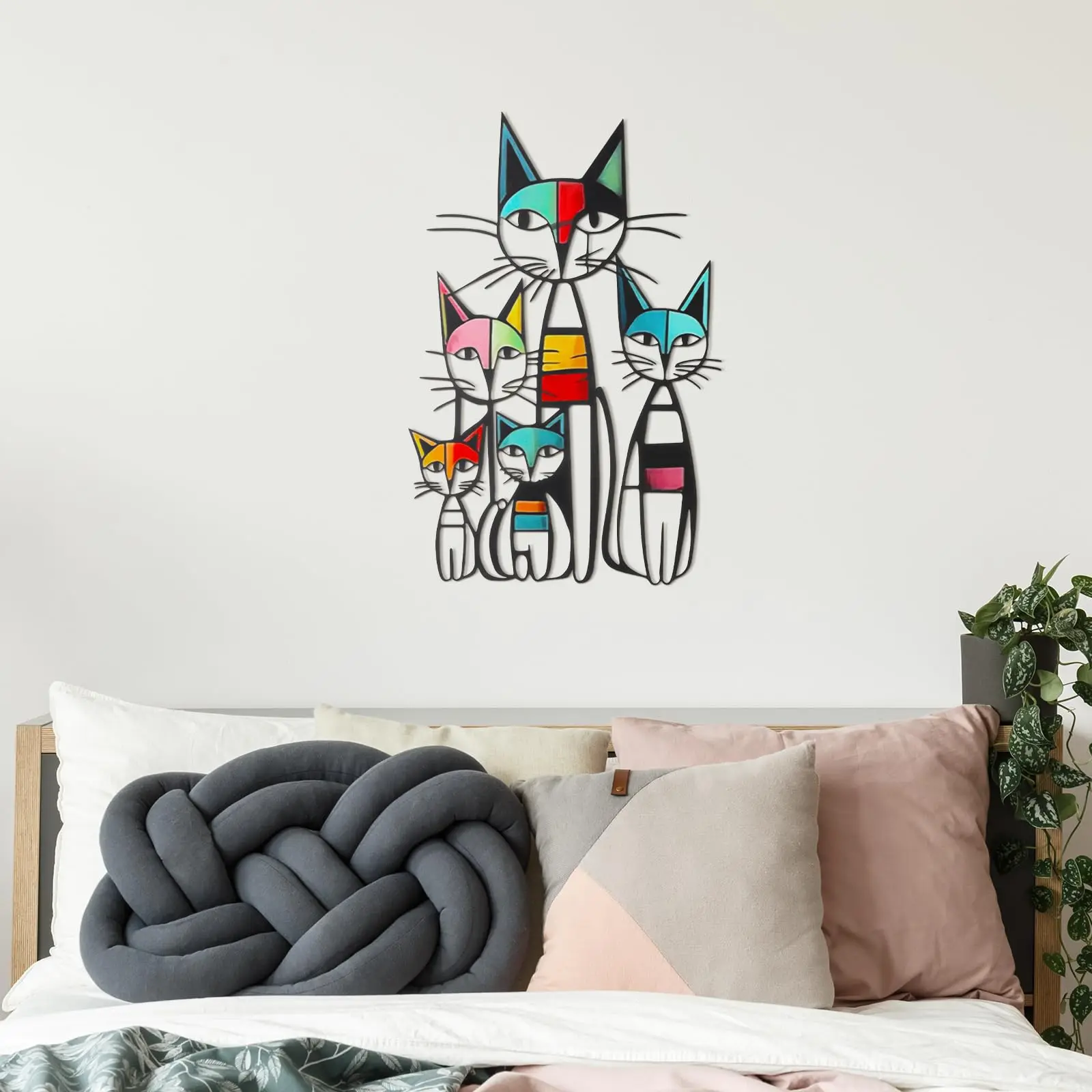 القط جدار ديكور فني الحديد جدار المنحوتات ديكور لمحبي القطط 11.8x7.8 بوصة الملونة منتصف القرن القط الرجعية علامات للمنزل