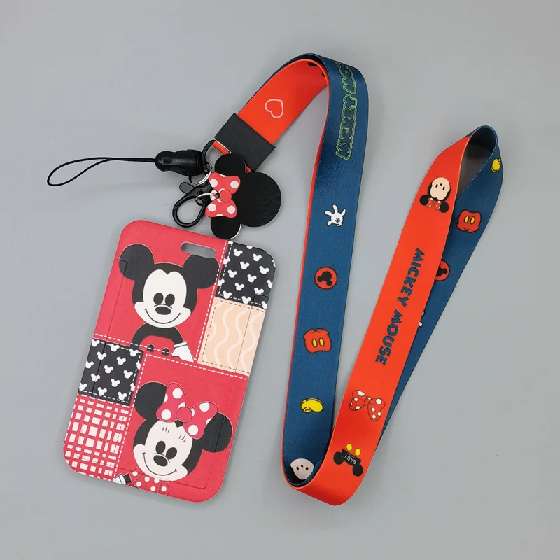 Original Disney Cartoon Card Cover Mickey Mouse Winnie The Pooh Cute ABS Card Holder Student Campus Hanging Neck Bag Kids Gifts