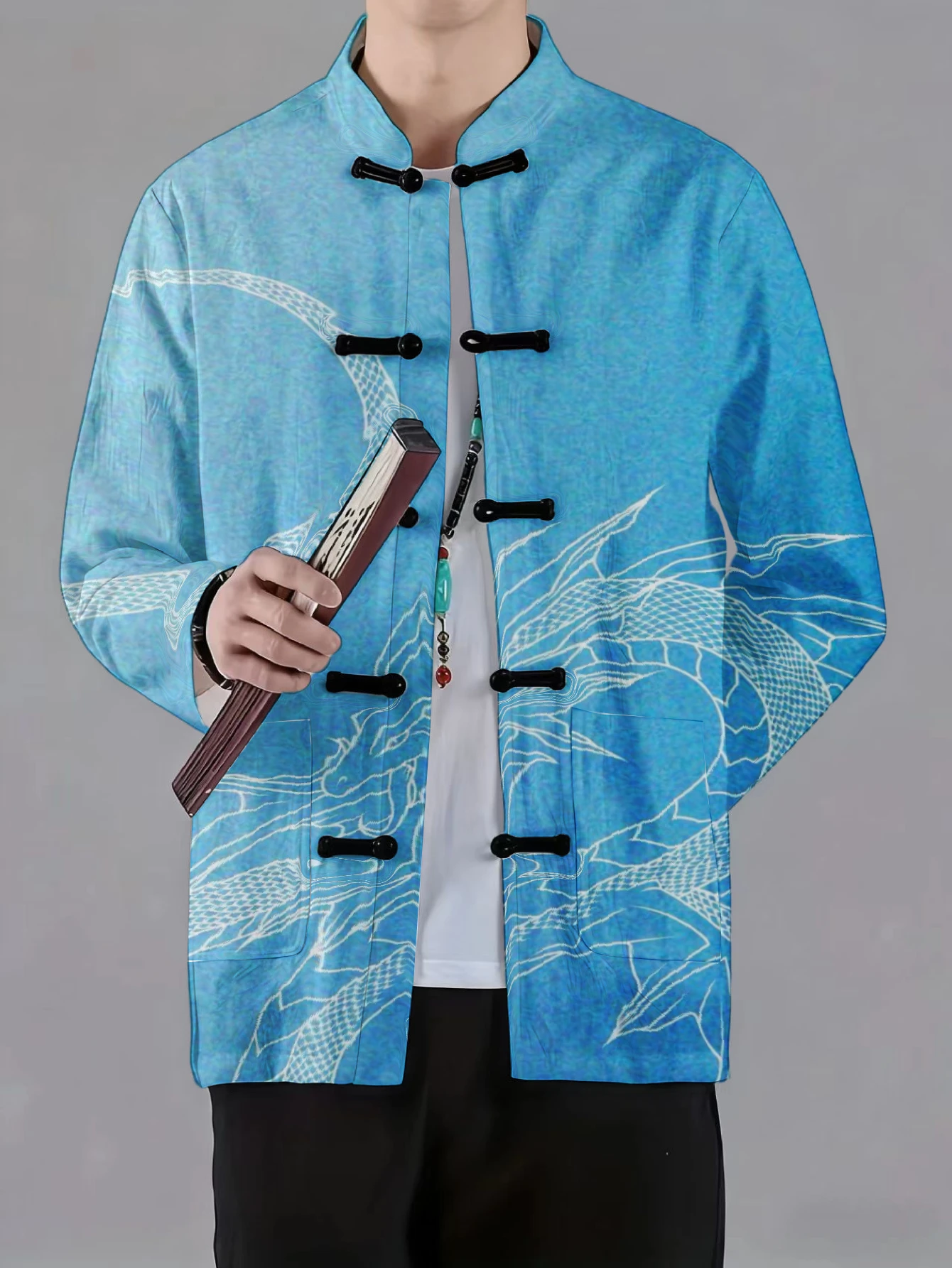 Men Men Mandarin Collar Frog Button Jacket Dragon Floral Glitch Geometric Art Print Traditional Outerwear - Aliexpress Deal