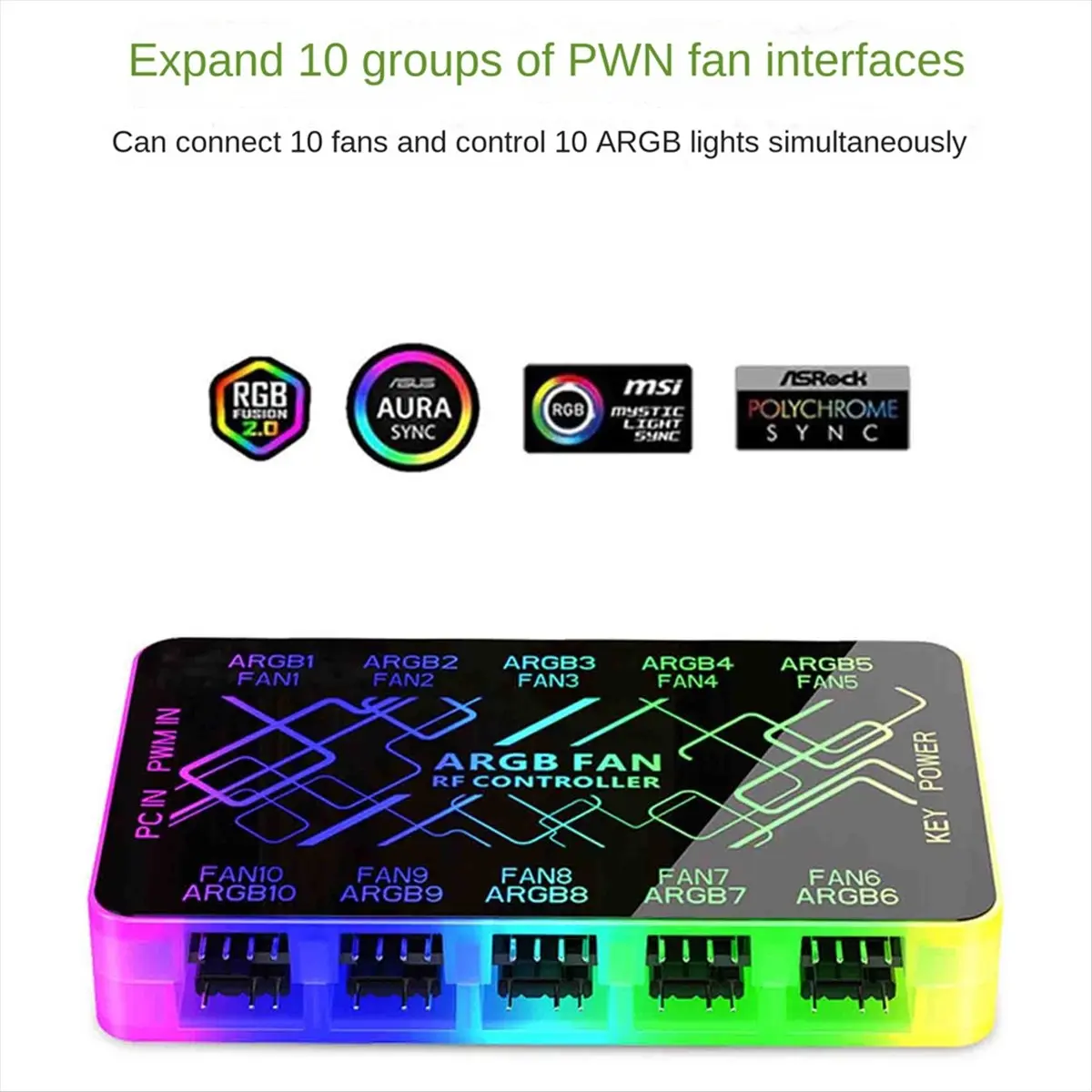 giftnew 1 to 10 Chassis Hub - Magnetic Base with Remote Control for ARGB and PWM Fans, Light Synchronization Computer Case