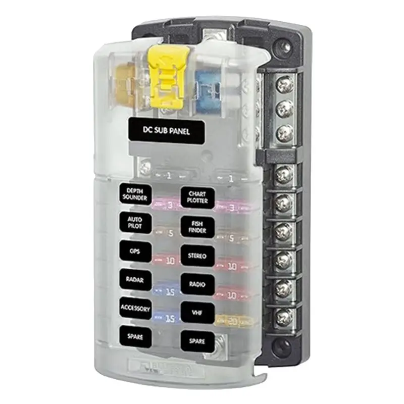 Multi-Purpose 1 Piece Car Boat Fuse Box Holder Gray Plastic 32V100A 12 Circuit With Ground And Cover