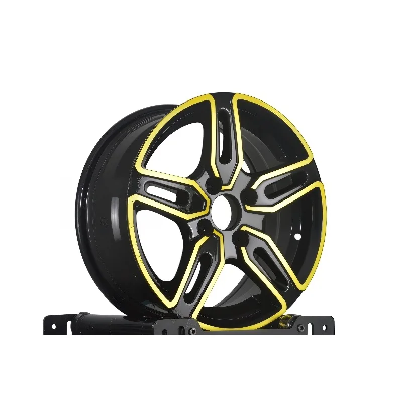 【2026】Factory Wholesale Gloss Black With Gold Accent 5-Spoke Sport Alloy Wheels 13 14 17 Inch 4x100 4x114.3 Tuner Rims