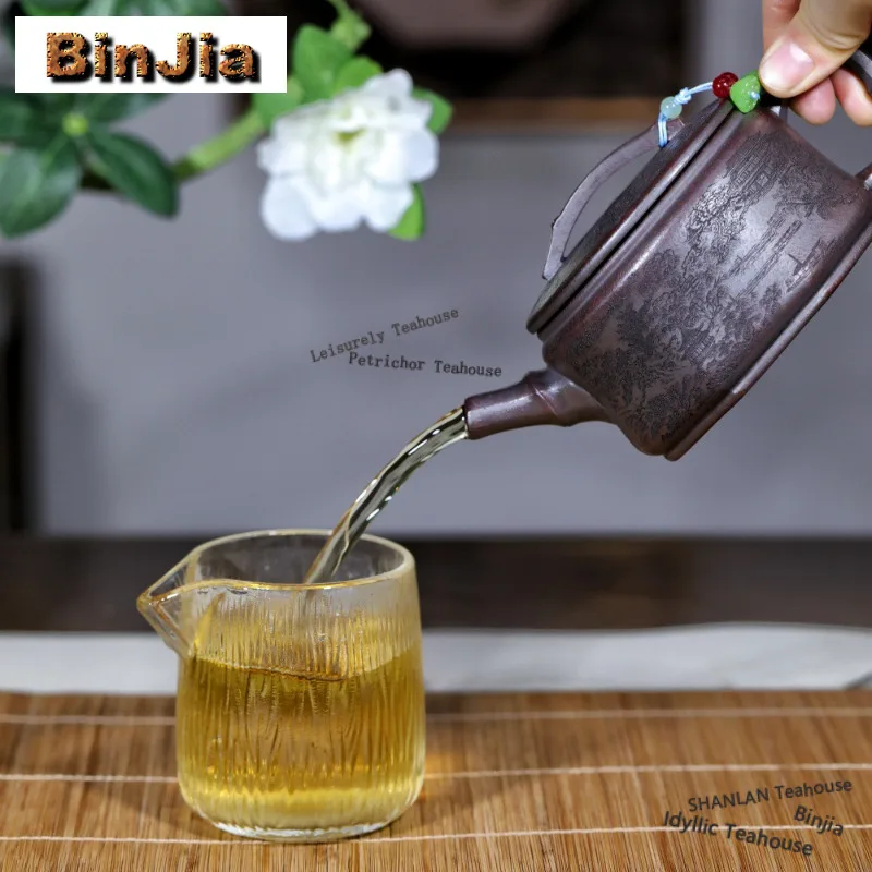 270ml Ancient Yixing Purple Clay Teapots Handmade Mountains Rivers Pot Raw Ore Bronze Mud Kettle Zisha Tea Set Supplies Gifts