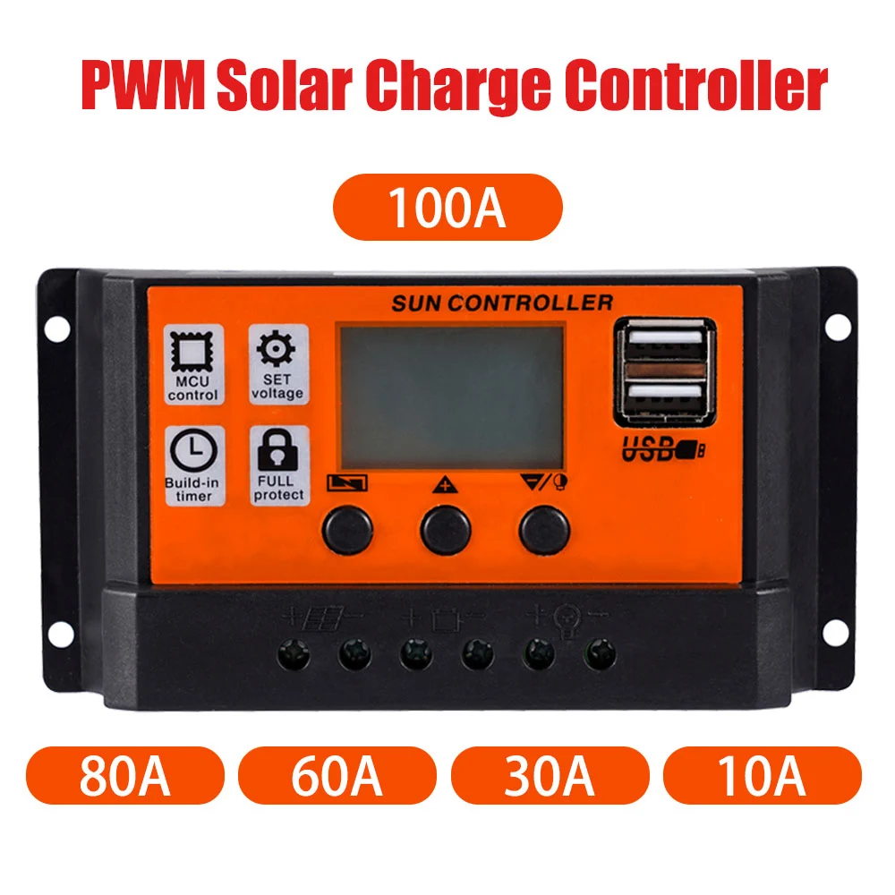 5V Panel słoneczny regulator ładowania akumulatora automatyczny regulator ładowania słonecznego 30A/60A/100A wyświetlacz LCD MPPT podwójne wyjście USB