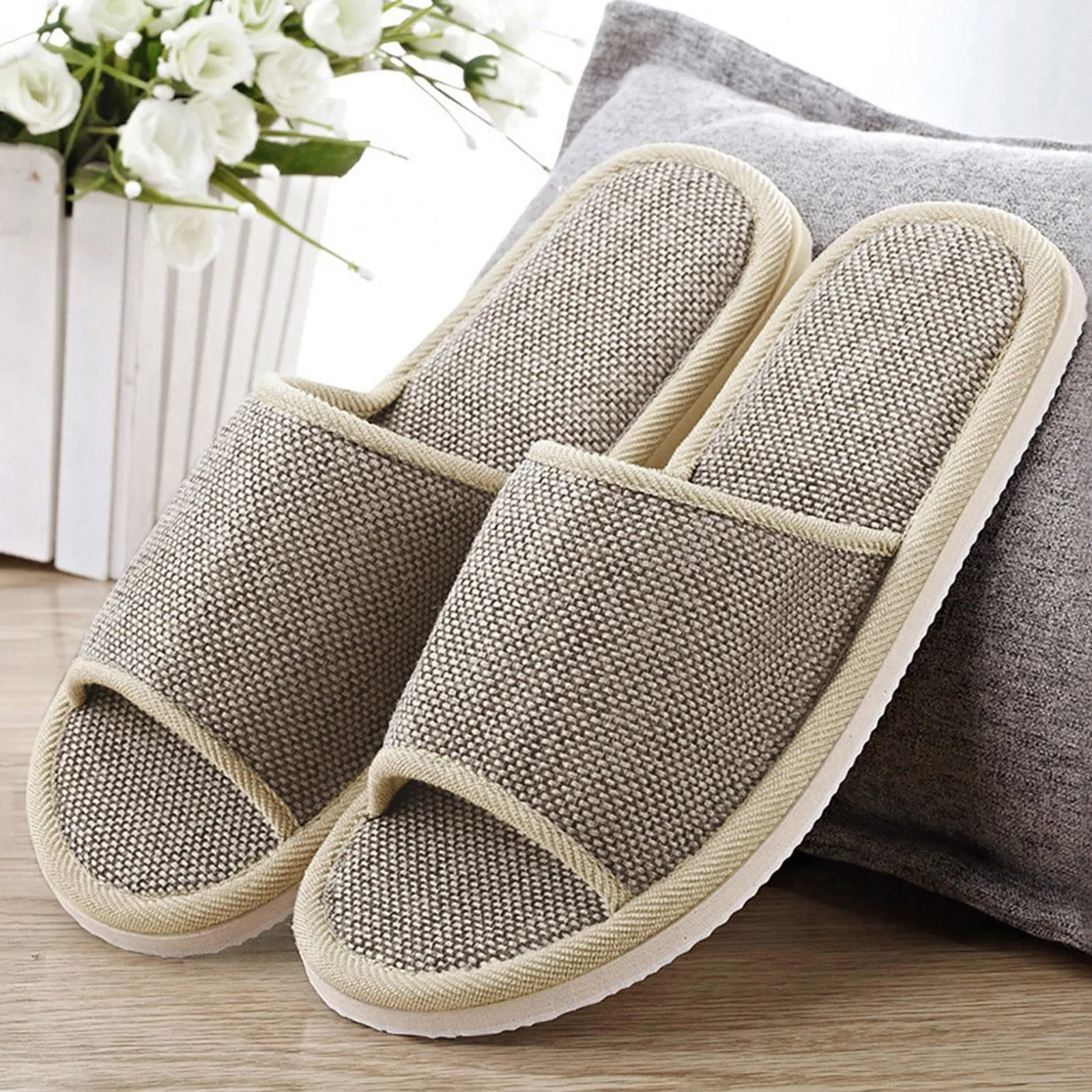 New Linen Shoes Women Men Household Slippers Indoor Non Slip Floor Shoes 2024 Summer Women's Mute Slippers Hotel Flat Slippers