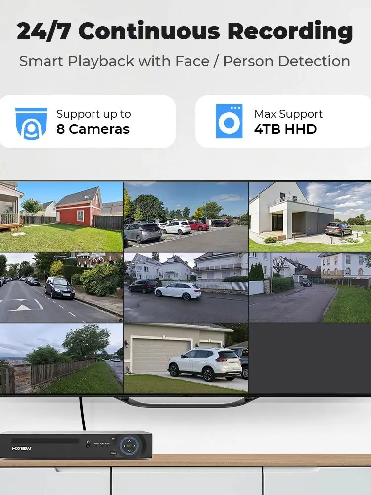 H.view 4K 8-kanałowy rejestrator NVR PoE 8MP System monitoringu CCTV z detekcją twarzy H.265 Sieciowy rejestrator wideo z dźwiękiem XMEye Pro Onvif — 2
