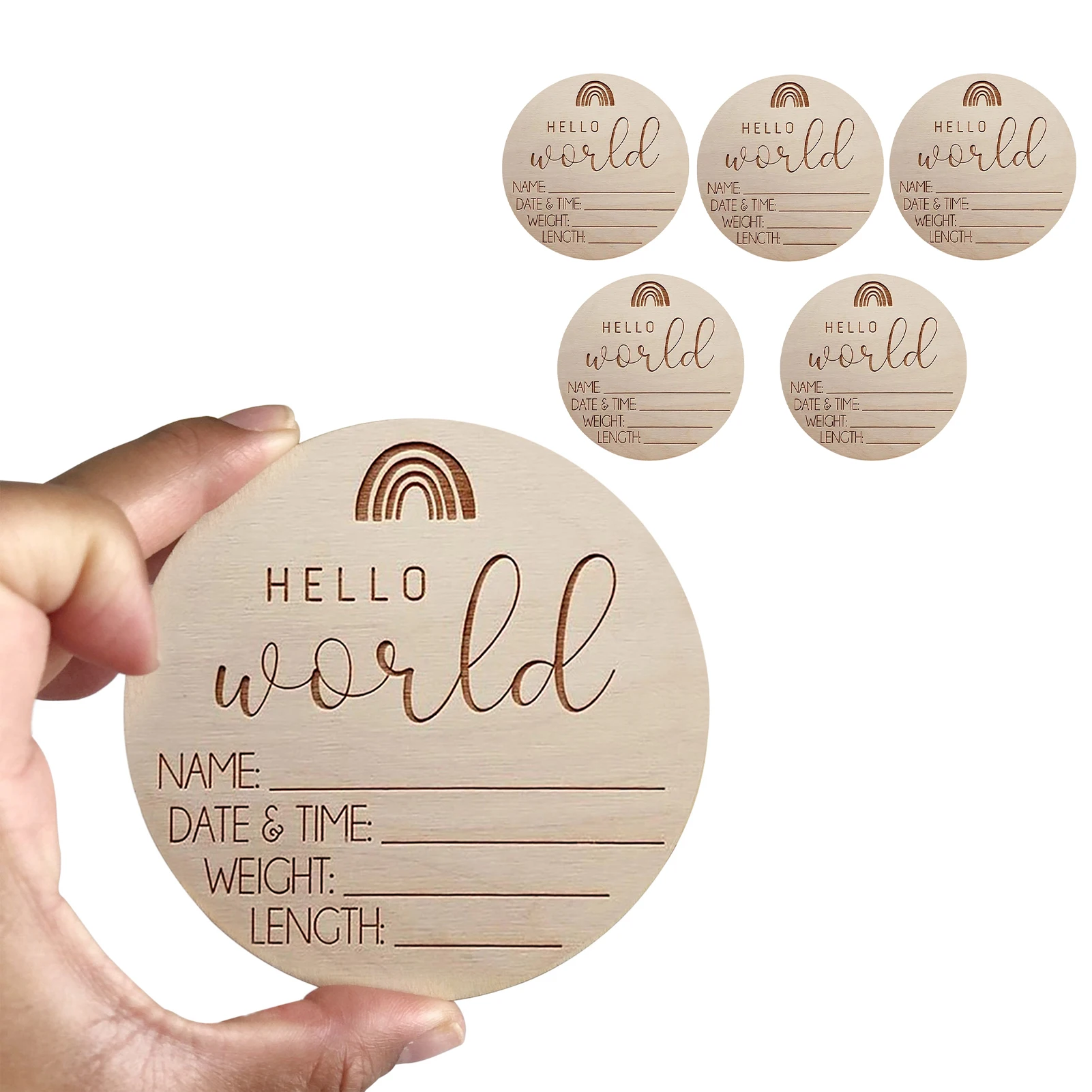 Newborn Announcement Sign 5PCS Hello World Newborn Welcome Sign New Baby Announcement Wooden Plaque Sign Rainbow Newborn Welcome