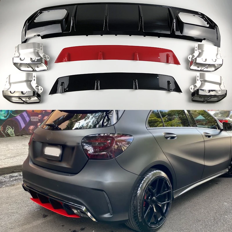 For Mercedes Benz W176 Hatchback 4 Door 2013-2018 A45 AMG A180 A200 Rear Diffuser Lip Spoiler