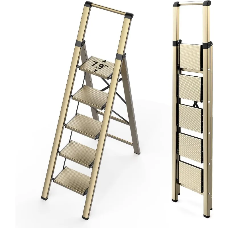 

Folding Step Stool with Widening Pedals, Portable Lightweight Home Ladder, Kitchen Stepladder, Easy to Store, Space Save