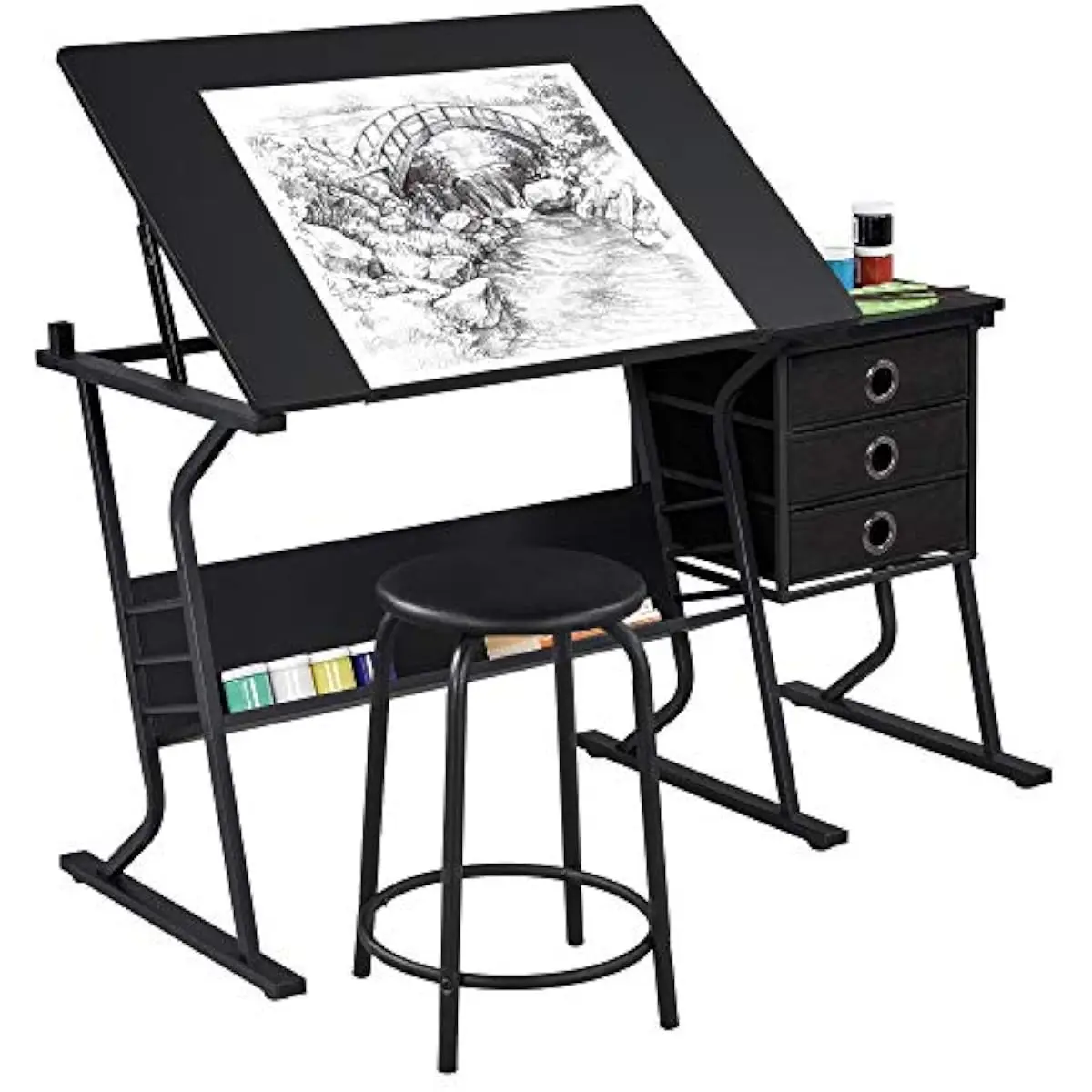 Adjustable Drafting Desk with 0-40° Tilt Mechanism and Locking Positions • Rectangular Laminated Engineered Wood Top • Alloy Ste