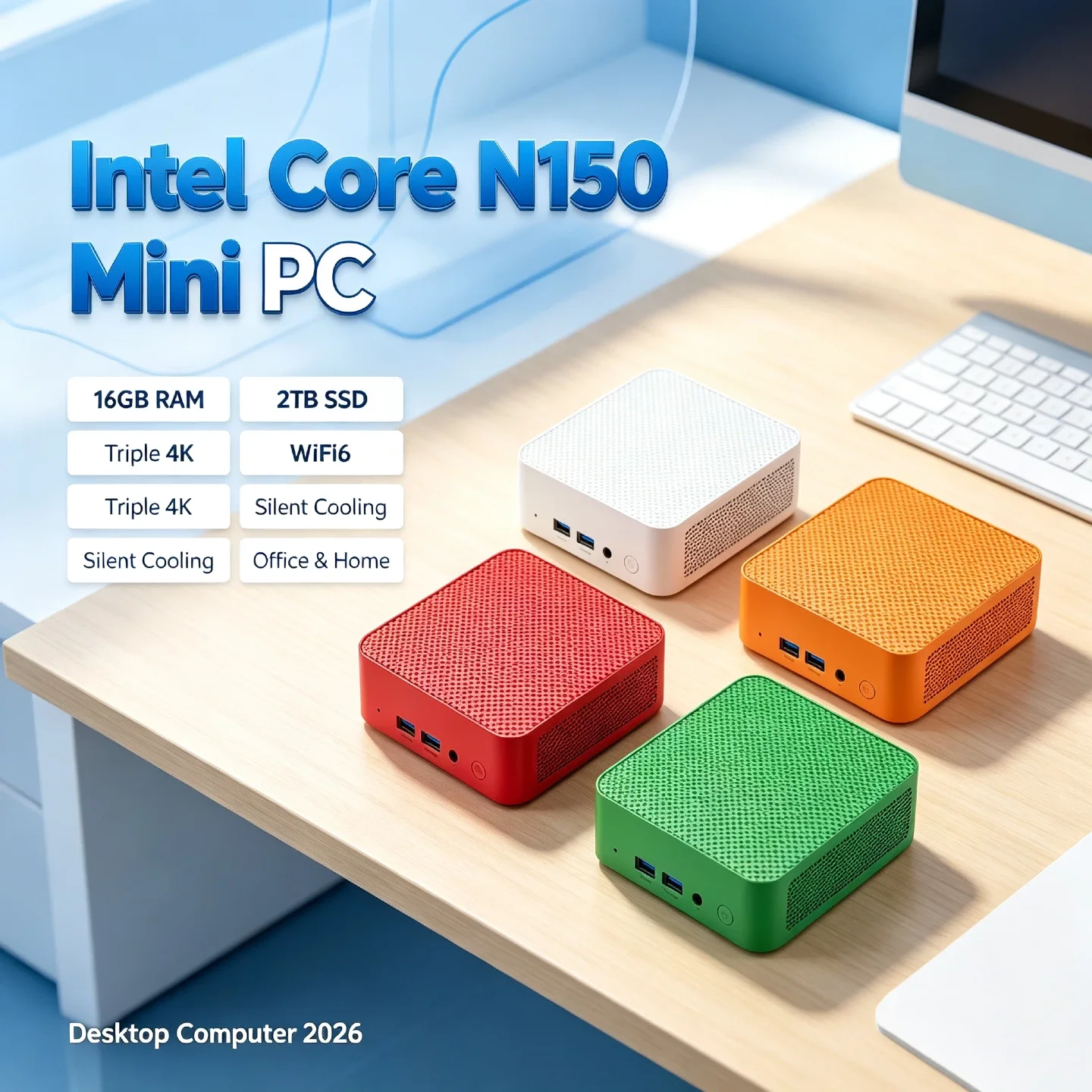 Intel Core N150 1TB Mini PC 16GB DDR4 M2 NVMe SSD Triple 4K Silent Cooling WiFi6 Office Home Desktop Computer 2026