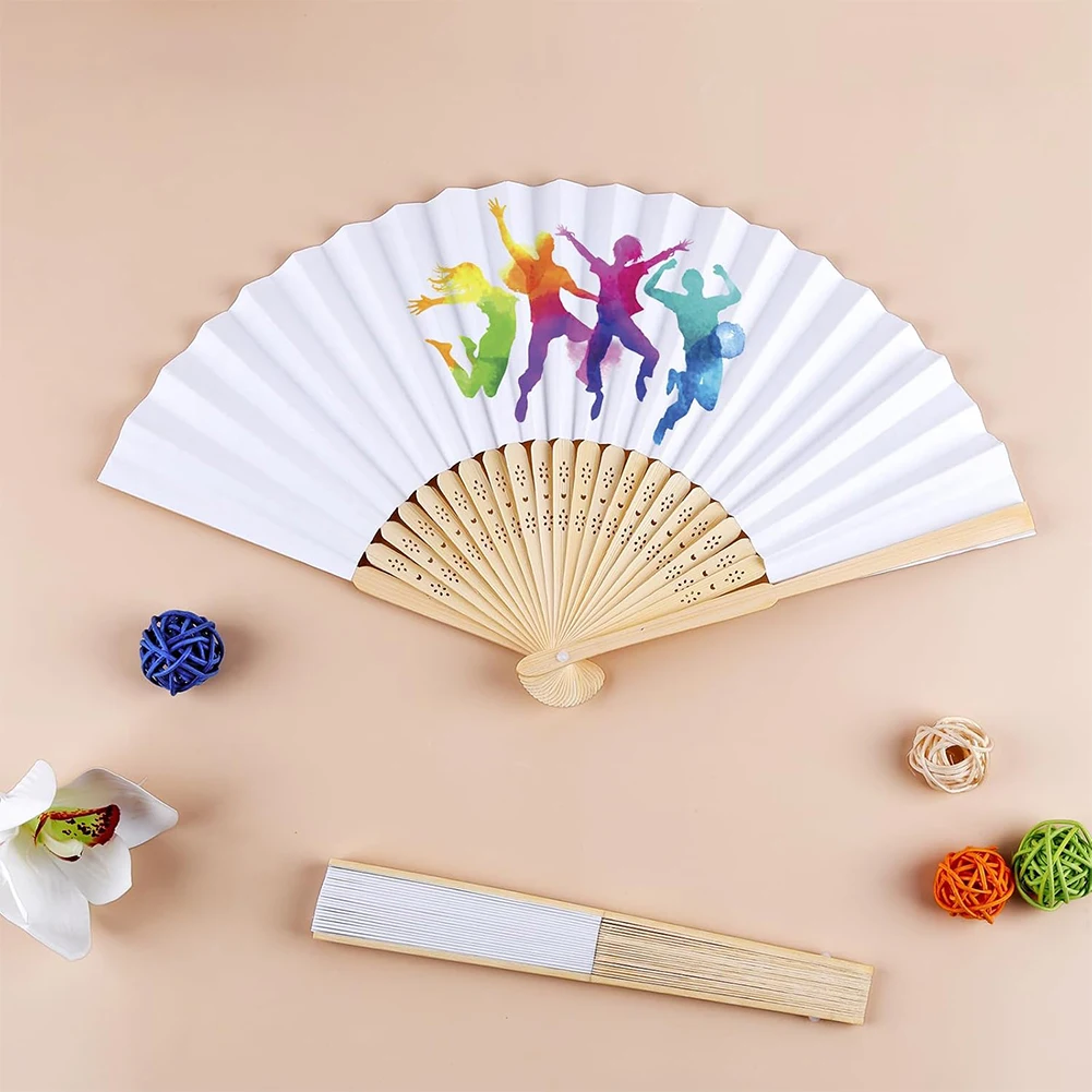 6/10/20 Pcs White Paper Hand Fan Chinese Handheld Fan Folded Fan for DIY Decoration Wedding Dancing Party