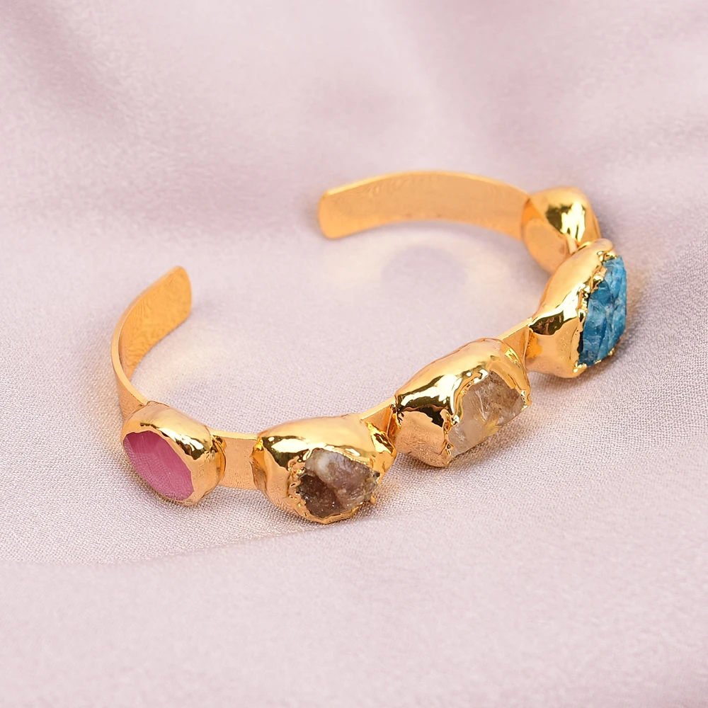 G-G Natural Mix Gems Apatite Tourmaline Citrine Stone Rough Bangle Bracelet