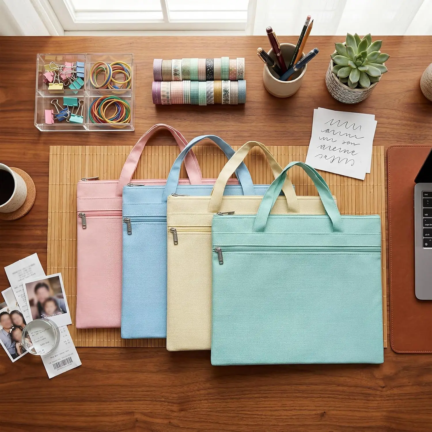 8PCS A4 Zipper Bag with Handles Water-Resistant Canvas Document Bag for Professional Use Pouch Bags for Storing Teaching Plan, Homework ﻿