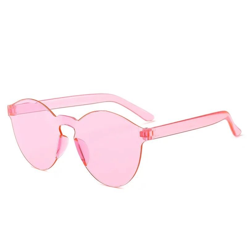 Rimless Jelly Colorful Oval Shape Sunglasses Women Men Frame Tint Clear Lens Colorful Sun Glasses Female Red Pink Yellow