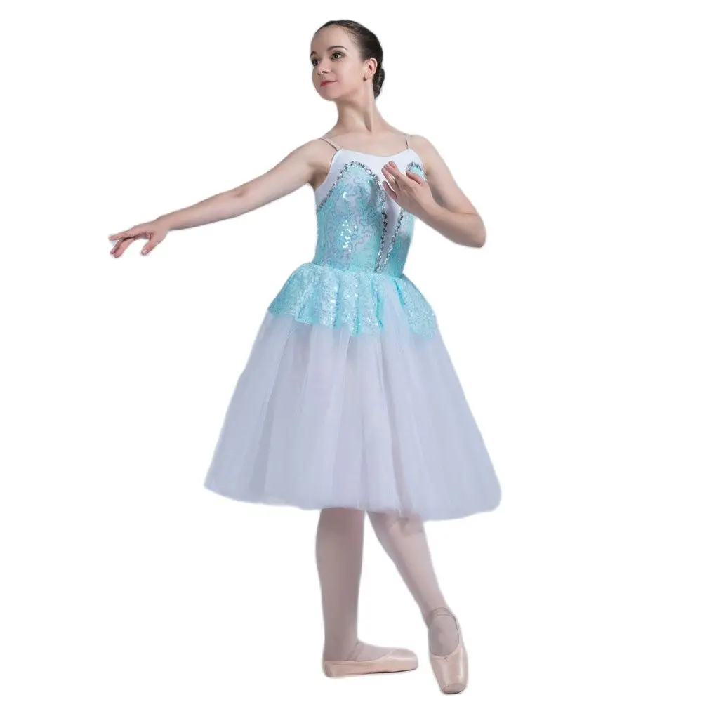 Dance Favourite Ballet Tutus 20022 Pale Blue Sequin Lace Top Bodice with Tulle Mid-length Romantic Ballet Tutus