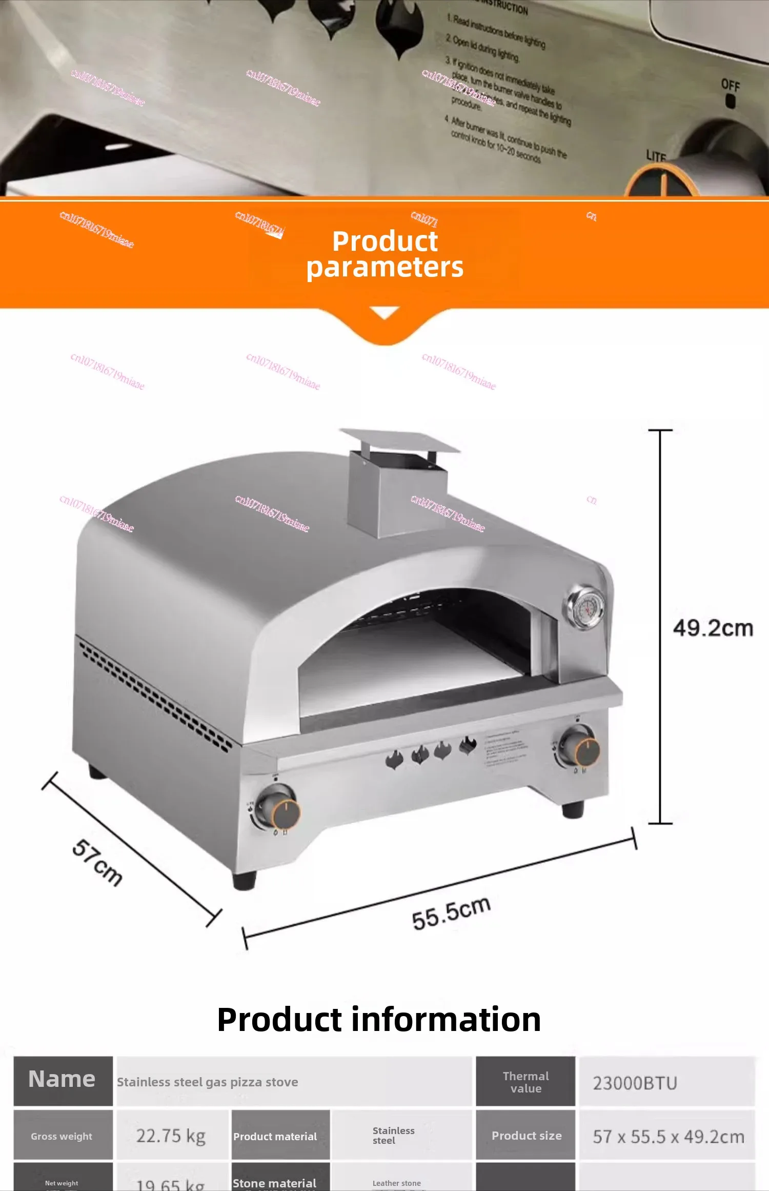 Grande fogão a gás para pizza, forno doméstico italiano, aço inoxidável, portátil ao ar livre