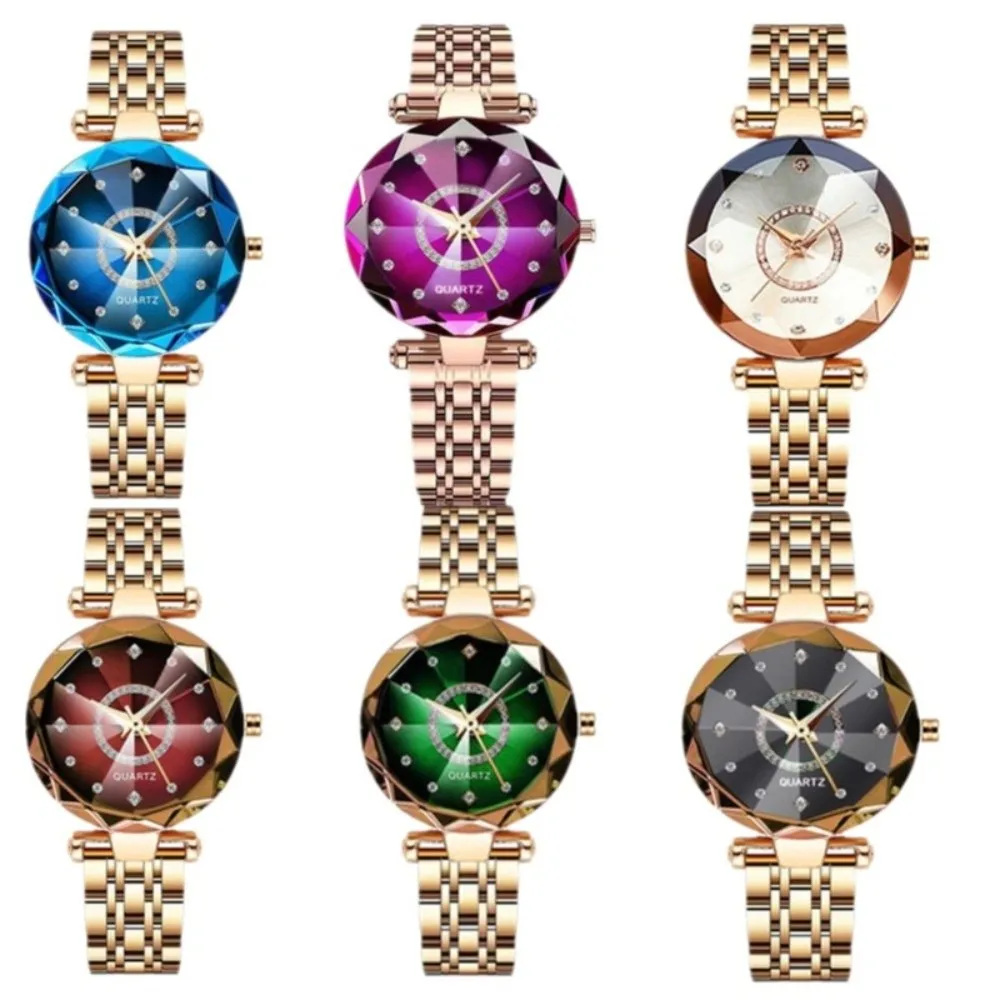 Stainless Steel Ocean Star Watch Bracelet Polished Diamond-Cut Crystal Watch Jewelry Accessories Ladies' Wristwatch Evening