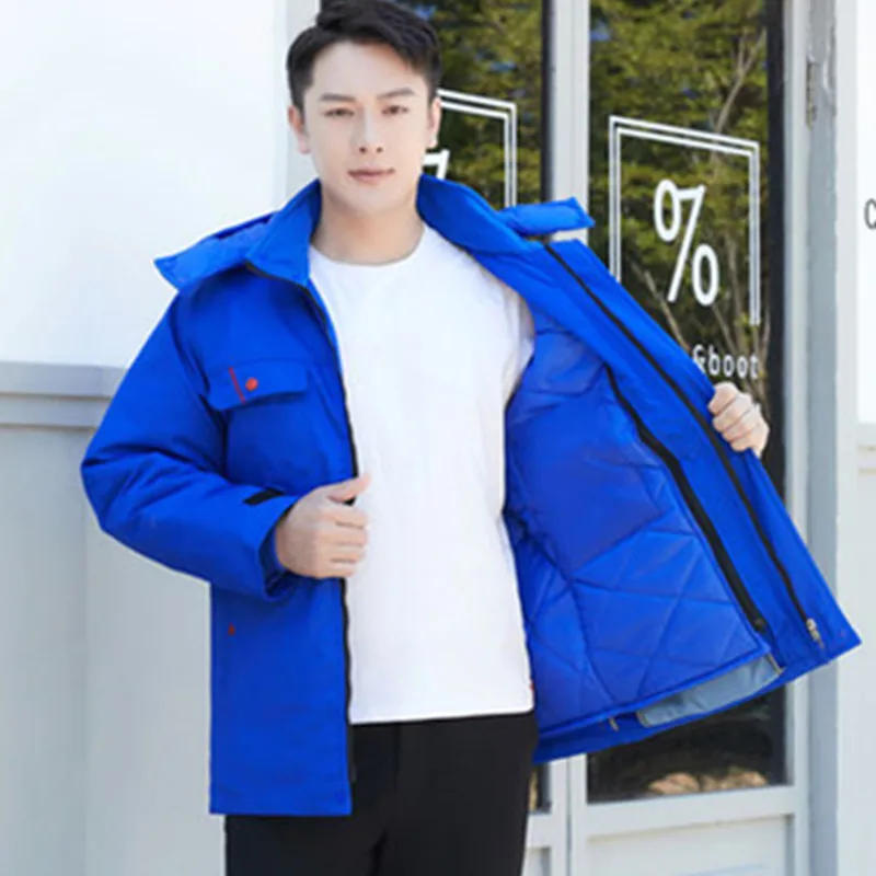 UHYTGF Couples Winter Coat Men's Hooded Thicken Cold Proof Warm Parkas Cotton Jackets Male Medium Length Casual Men Overcoat 141