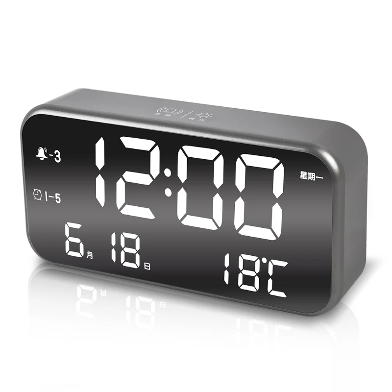 Smart Mute LED Electronic Night Alarm Clock Modern Desk Clock Minimalist Thermometer Calendar Time Cube Alarm Clock Home Decor