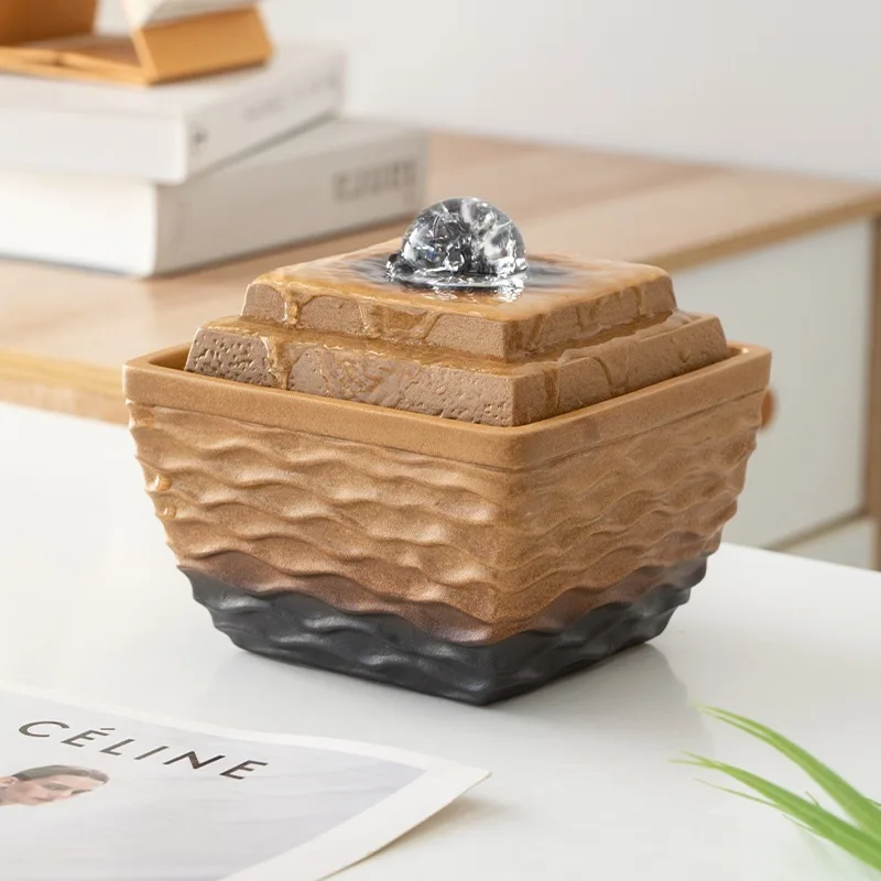Ceramic flowing water ornament circulating water small fountain lucky feng shui ball office tea decoration company opening gift