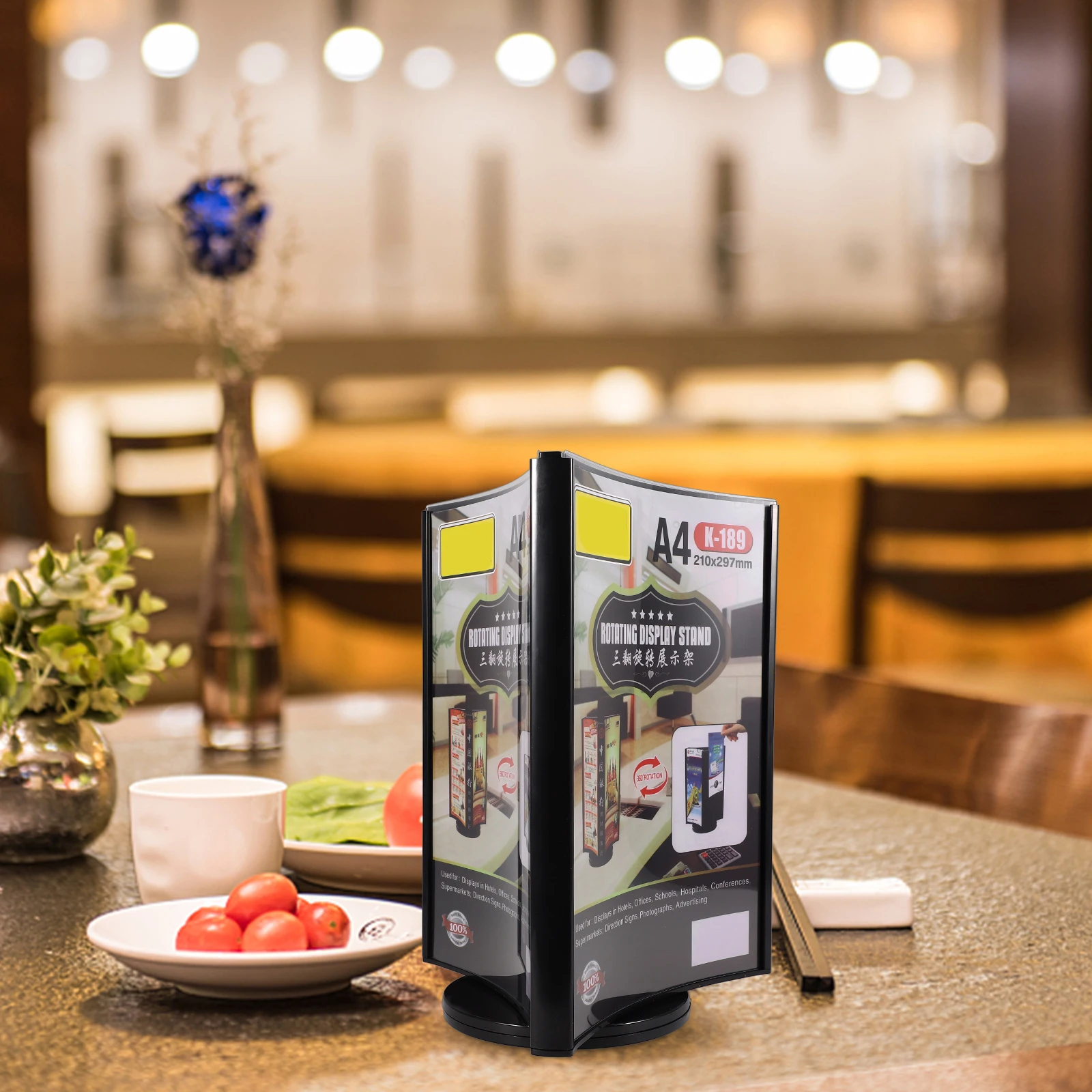 Stable Base Menu Holder Desktop Display Stand Vertical Sign Holder Transparent Acrylic Rotatable Multi-Side Stand For