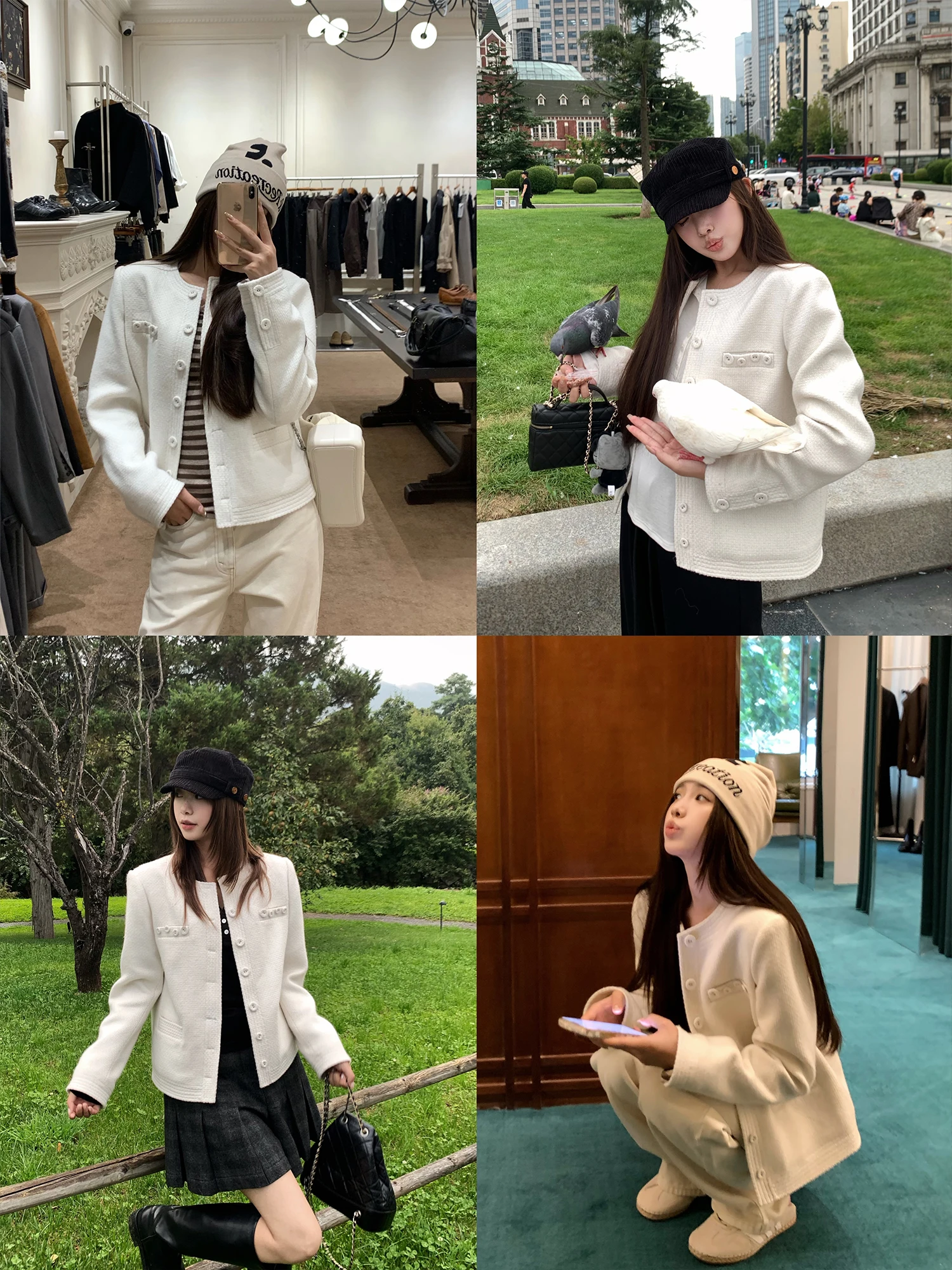 

Женская прямая куртка из высококачественной шерстяной ткани с вязаной текстурой, осенняя коллекция...