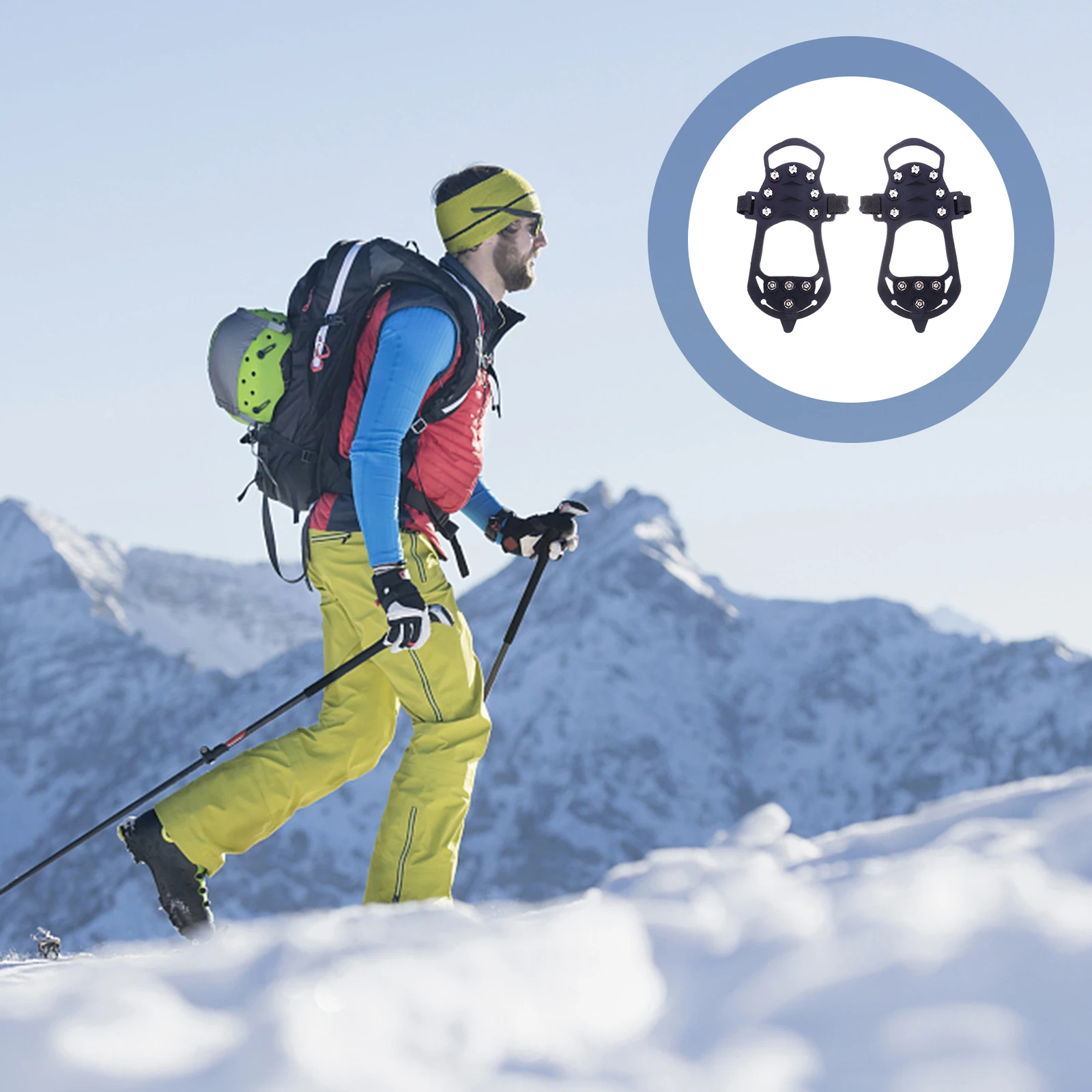 

2Pcs Ice Cleats AntiSlip Lightweight Durable SilicaGel Metal Winter Outdoor Camping Hiking Shoe Grips NonSlip Tool