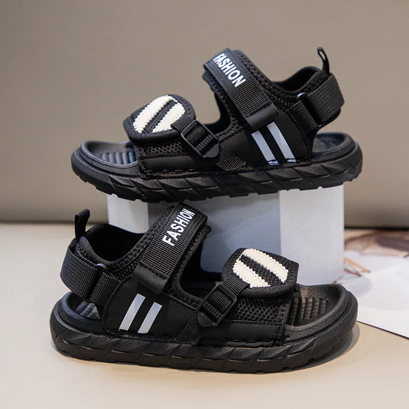 Children Sandals Soft Soles Beach Shoes Handsome Fashion Boy Sandals Students 2024 Summer New Open-toe Soft Soles Kids Sandals