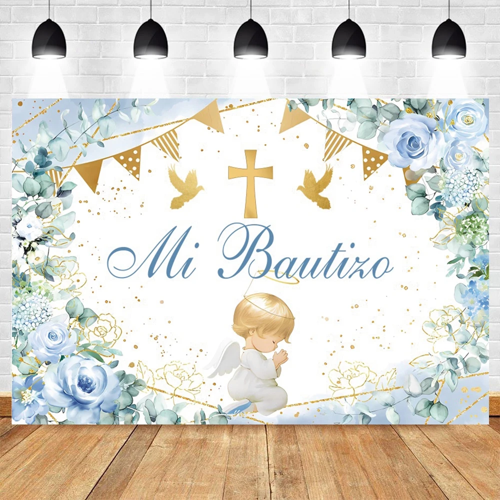 Mi Bautizo Photography Backdrop Gold Cross Grail God Bless My Baptism Christening Baby Shower Photocall Background Photo Props