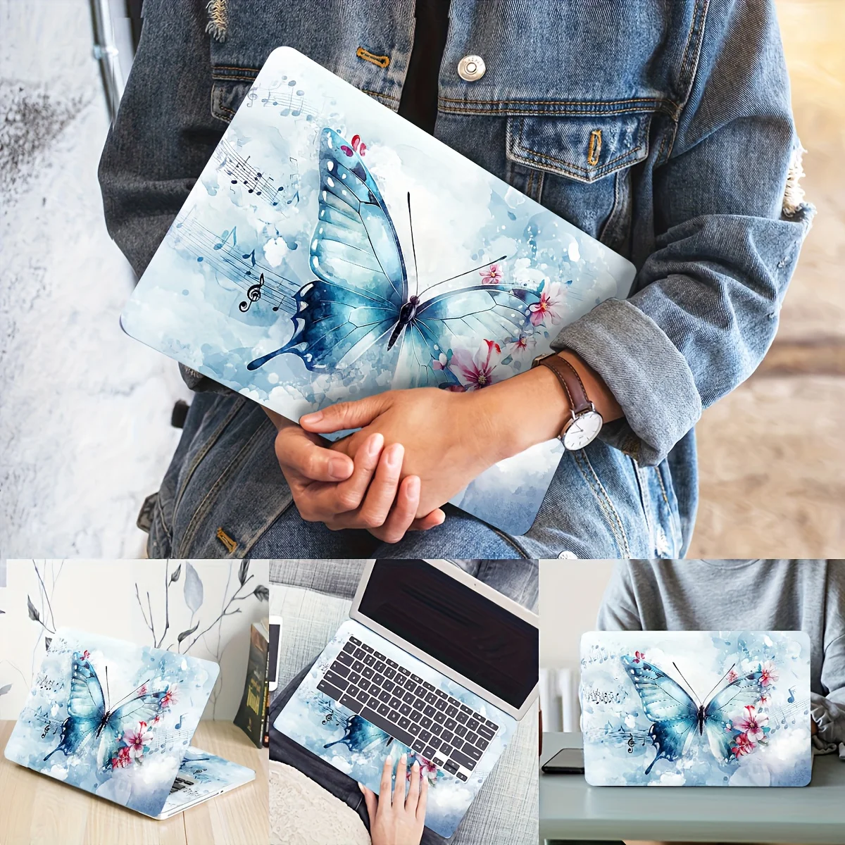 

2-Pack Butterfly Pattern Laptop Sticker Case, Universal Light Beige Waterproof Scratch Resistant Sticker - Waterproof, Scratch