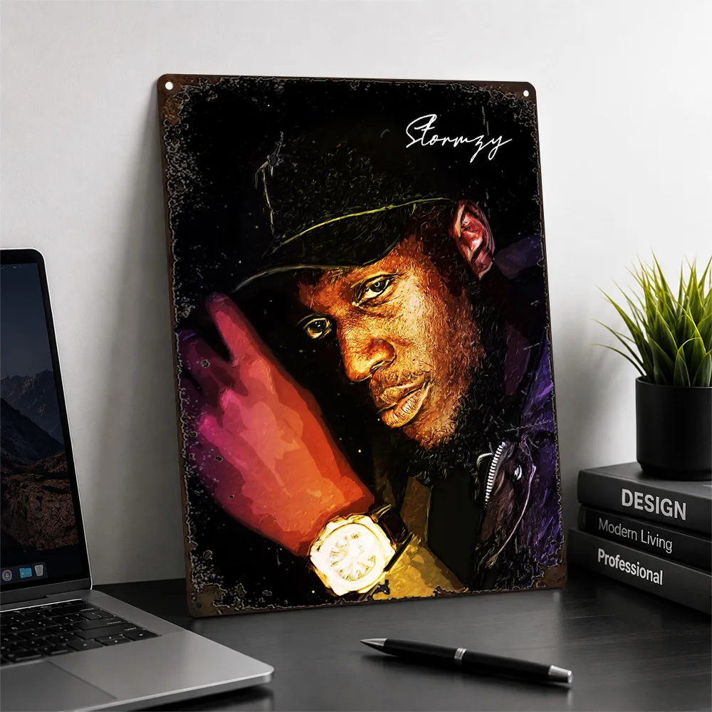 Stormzy Cap Portrait Aluminum Poster Painting Style Wall Art For Music Studio Customized Metal Sign Record Collector Gift Idea
