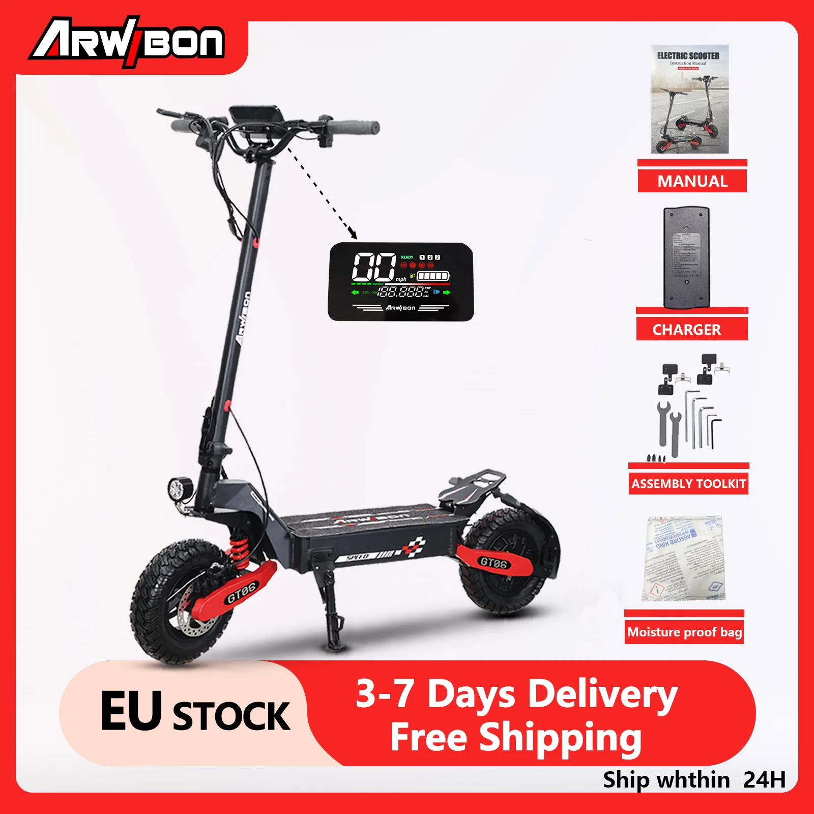 Arwibon GT06 1200W Foldable E-Scooter -speed 45km/h,48V 13/23.4AH 