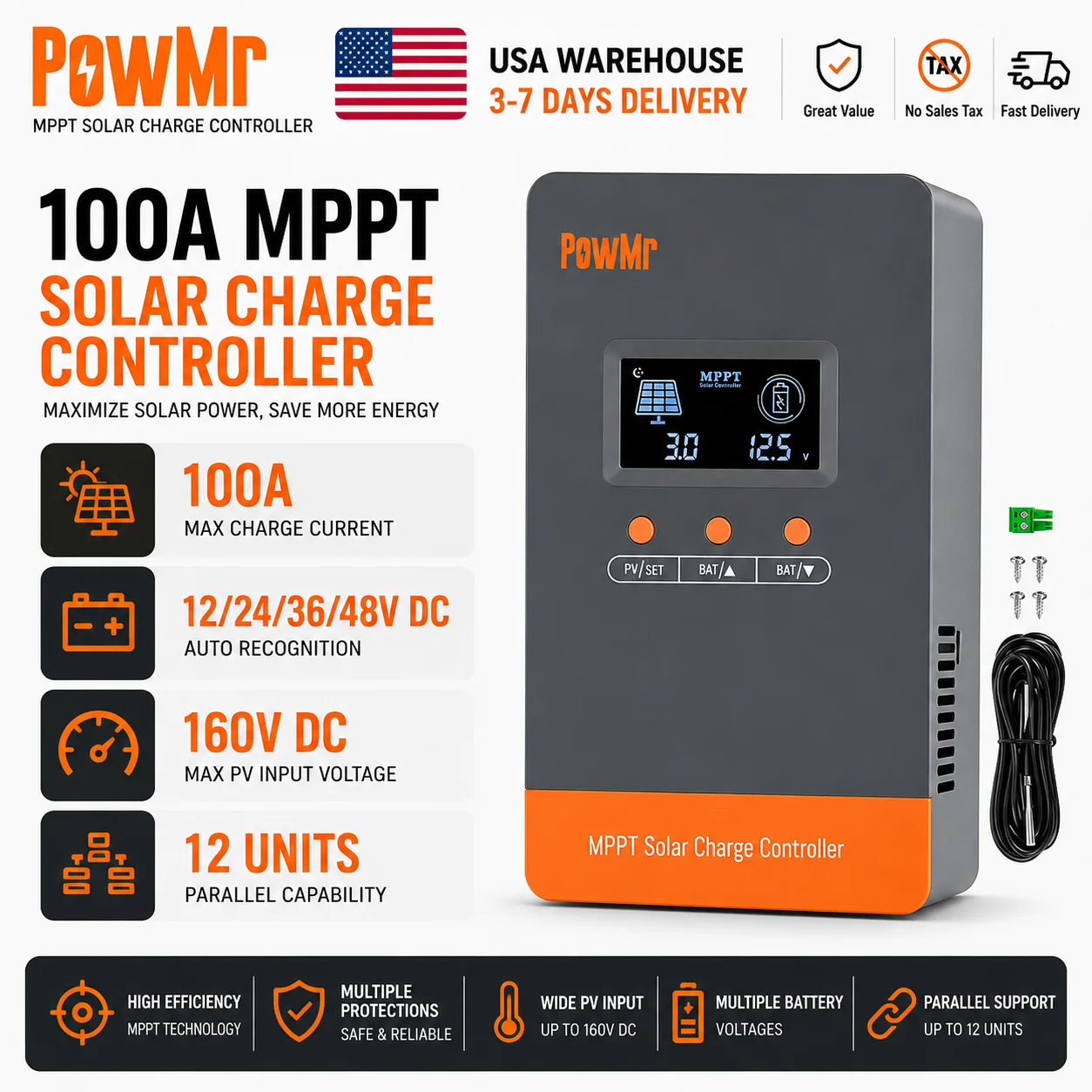 Outdoor Lighting Warehouse - PowMr 100A MPPT Solar Charge Controller