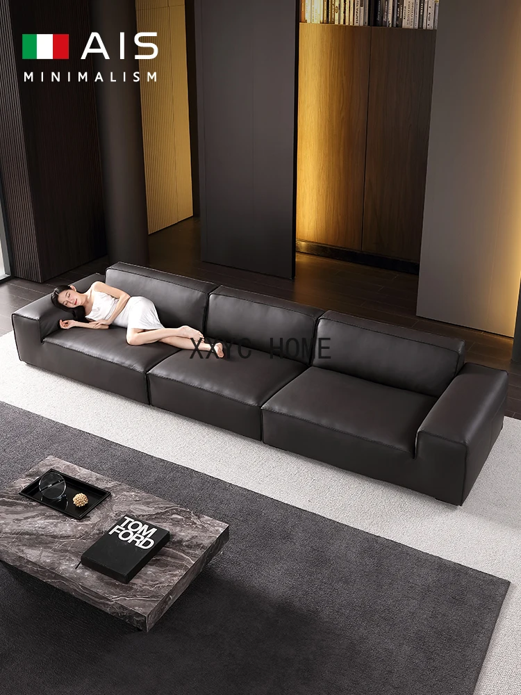 Minimalist MD Aishen Tofu Block Full Leather Sofa