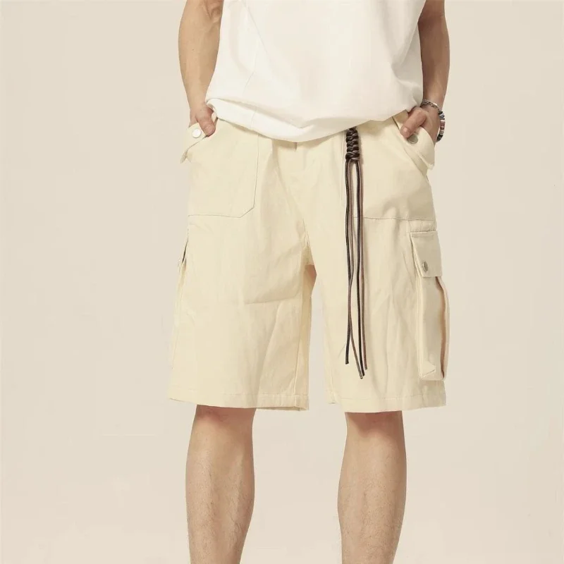 

Мешковатые мужские короткие брюки с карманами, широкие мужские шорты-бермуды, однотонные длинные повседневные шорты-карго в японском уличном стиле Y2k