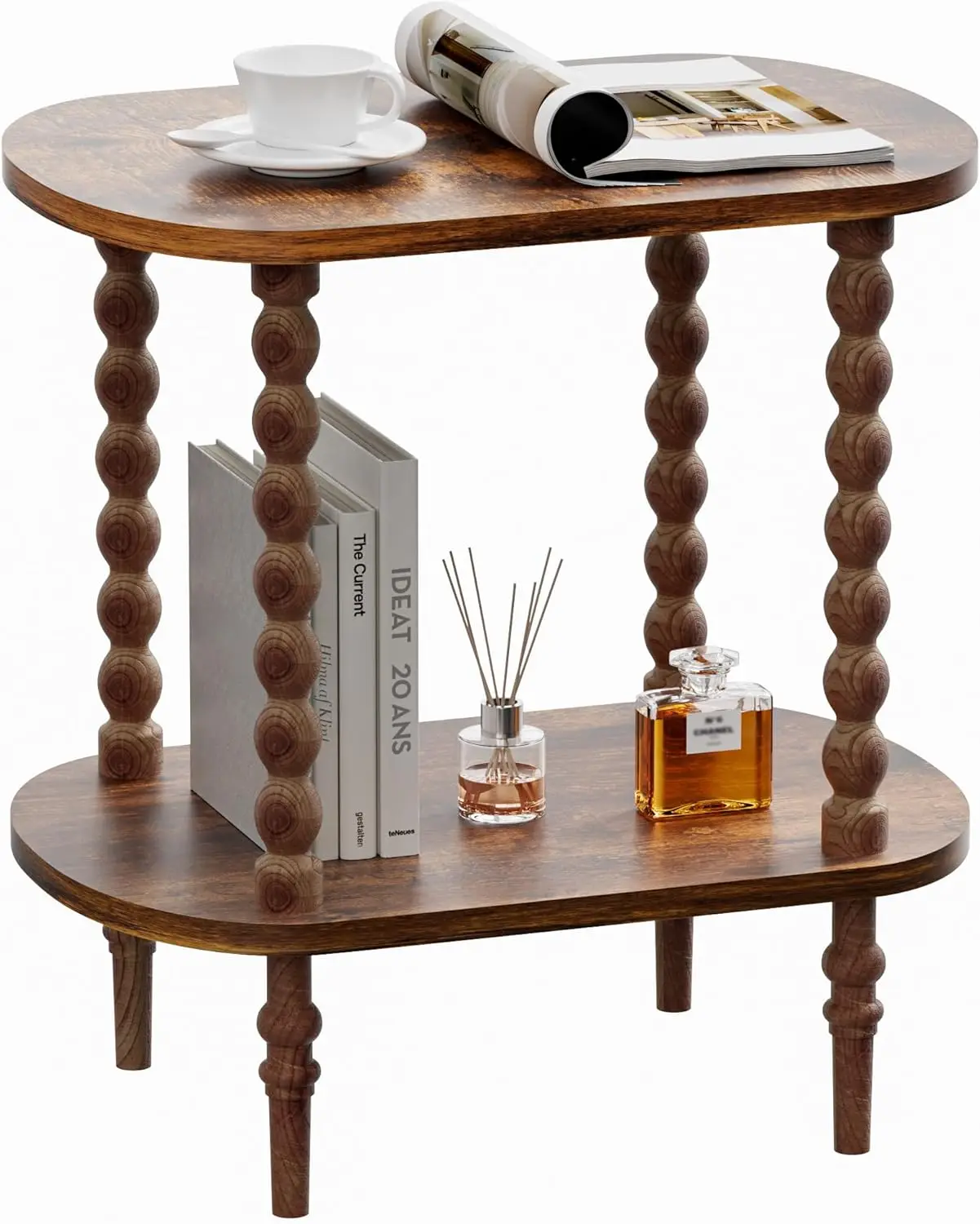 

2-Tier Side Table with Storage, Rustic Brown End Table for Small Spaces – Fits Bedroom, Living Room, Corner, Office (11.81')