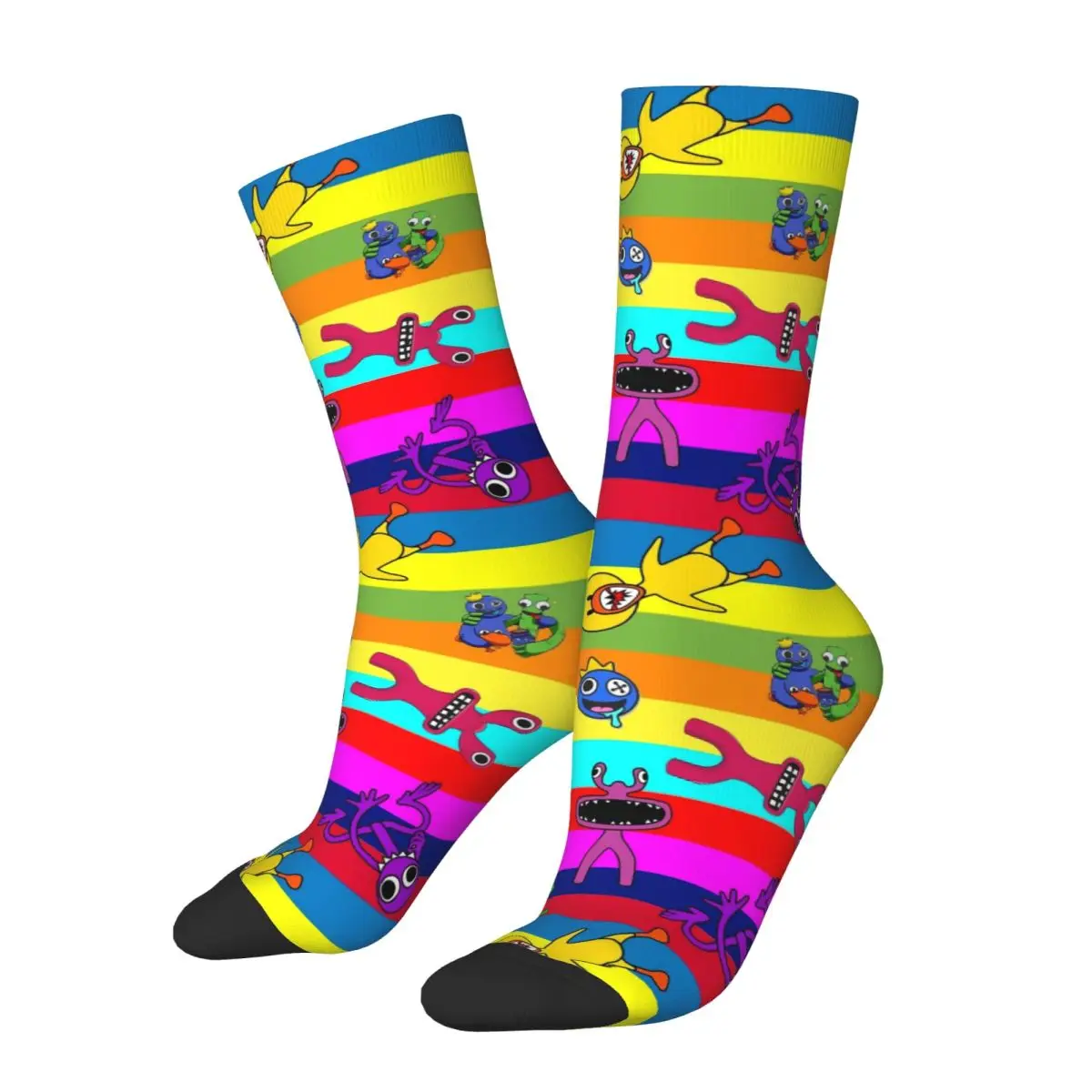 Autumn Winter Hip-hop Men's Women's Super Colorful Rainbow Monster Socks Tablet Gamer Breathable Football Socks