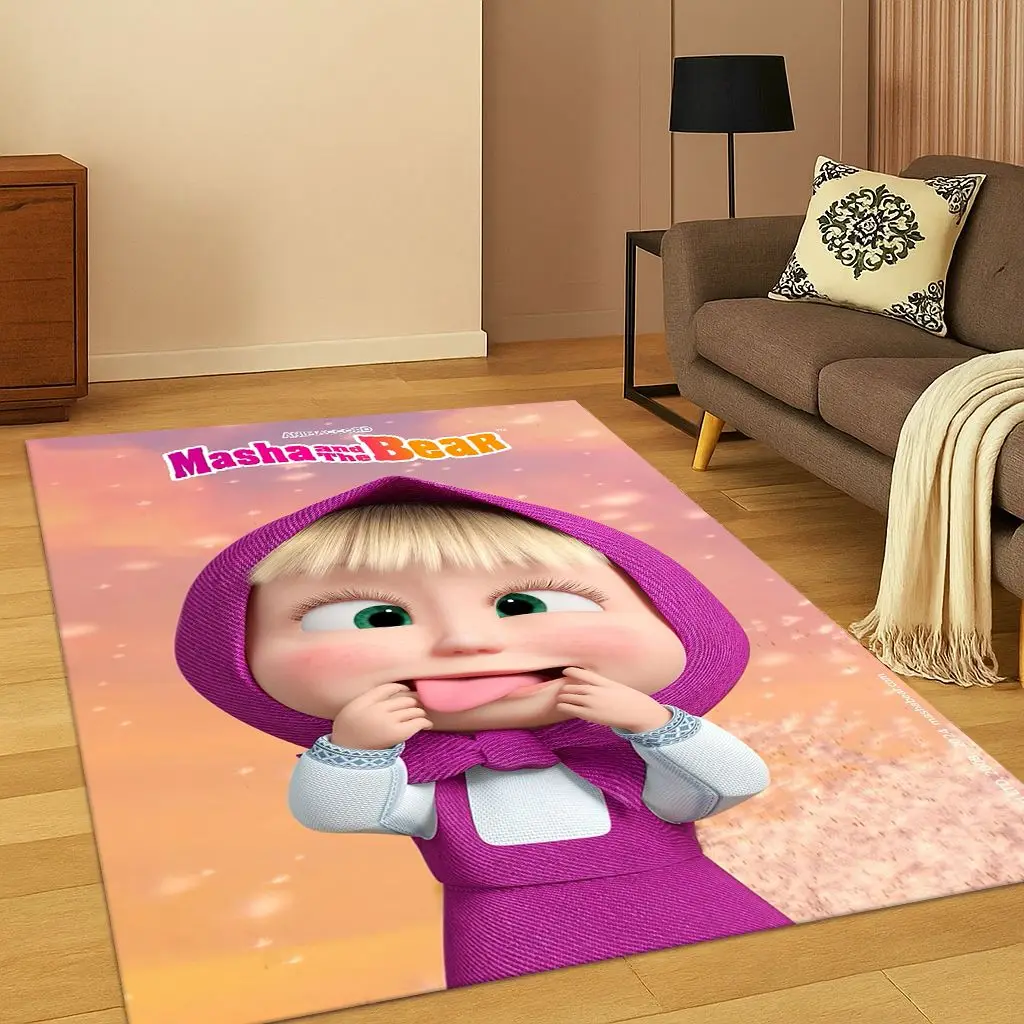 3D M-Masha and Bear Cartoon Carpet Rug for Bedroom Living Room Sofa Doormat Home Decor,Kid Game Area Rug Non-slip Christmas Gift