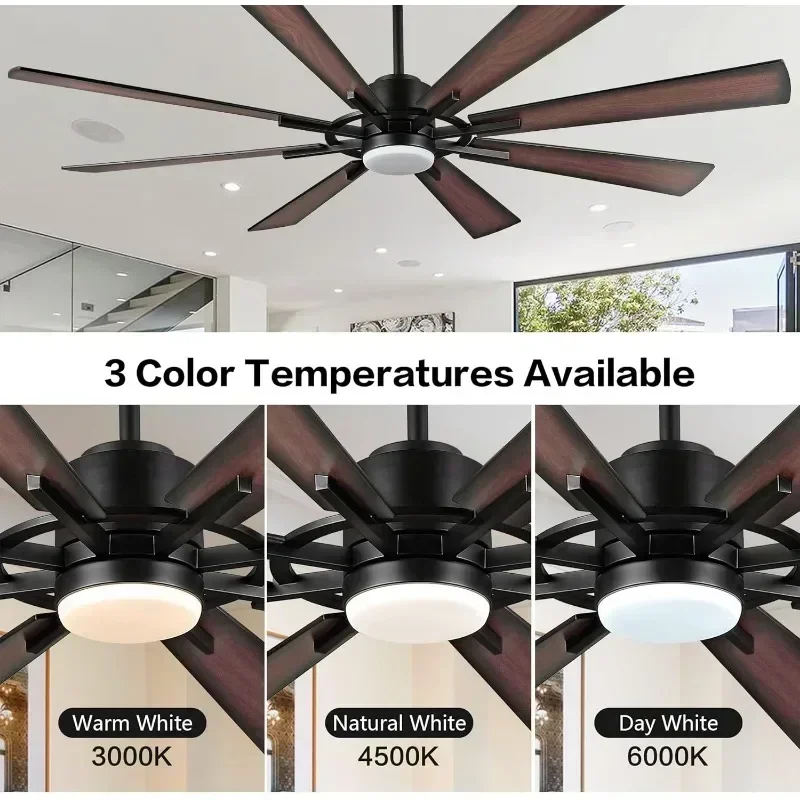 DC Ceiling Fan with Lights, Matte Black Ceiling Fan with Walnut/Walnut Shadowed Reversible Blades, 6-Speed DC Motor