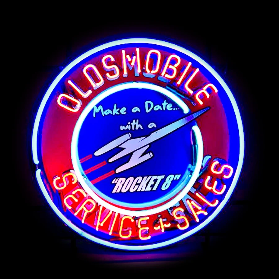 Rocket Diner Oldsmobile Neon Sign Gasoline Gas Oil Neon Light Sign Lamp Print Wall Glass Tube Handcraft Iconic Store Display