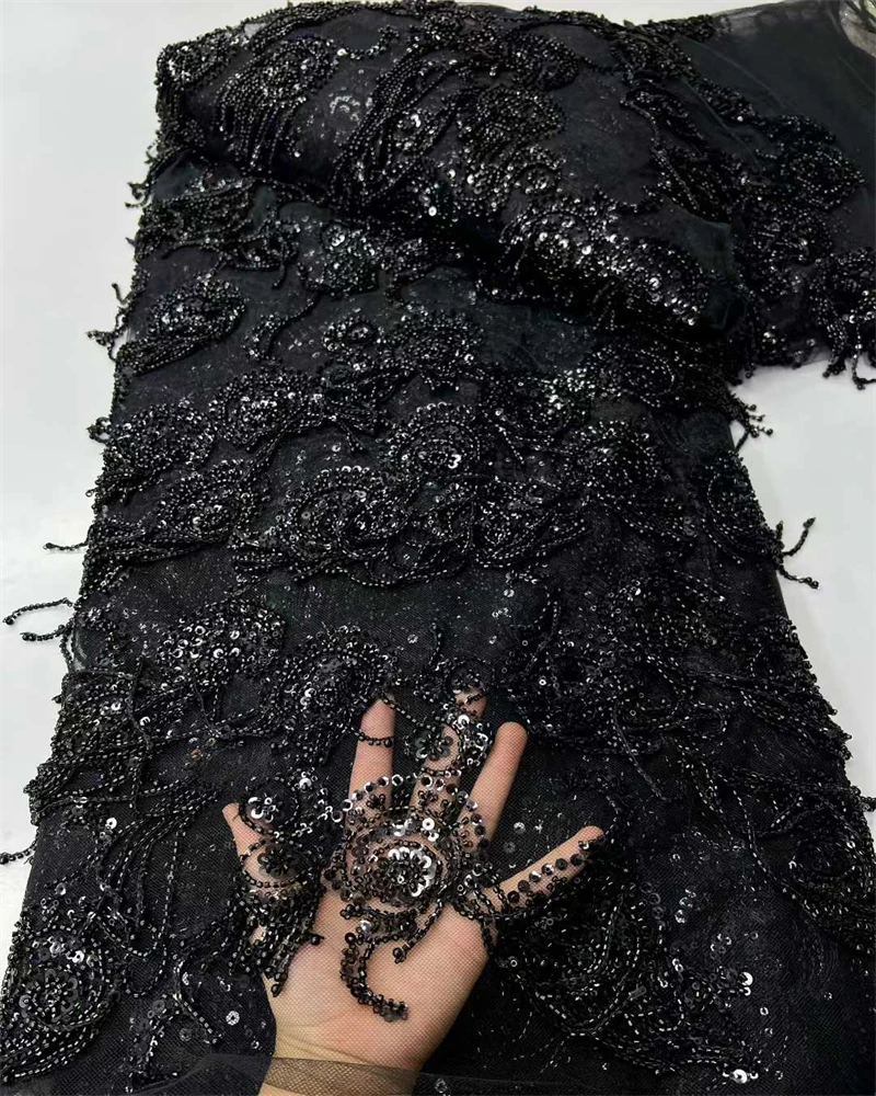 رائجة البيع التصميم الإبداعي الخرز الفرنسي تول الدانتيل أعلى جودة النيجيري الأفريقي الترتر صافي نسيج الدانتيل لفستان حفل الزفاف