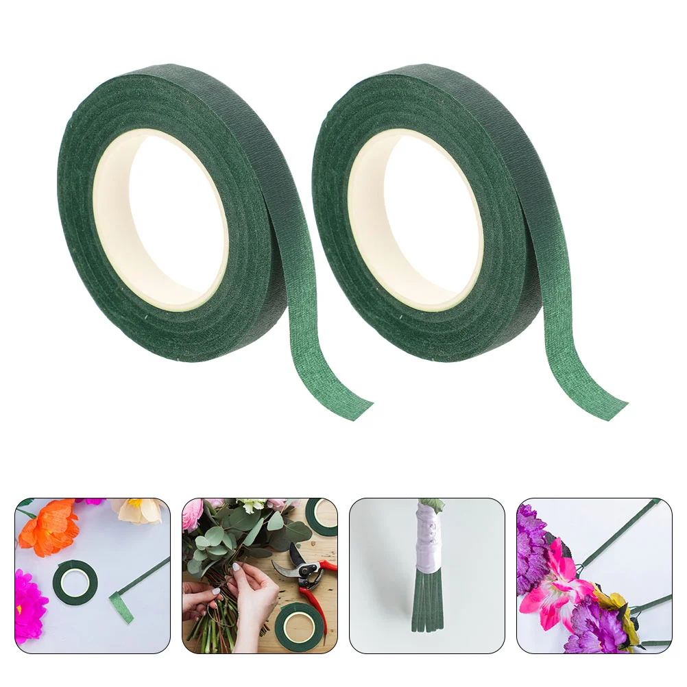 

2 Rolls Floral Tape for Artificial Flowers Bouquet Stem Arrangement Tool Dark Green Wire