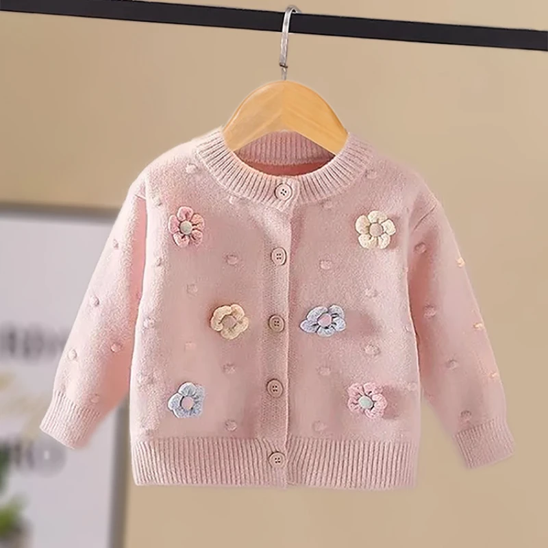 Girls Spring and Autumn Knit Cardigan New Girl Decal Long Sleeve Cardigan Sweater Girls Sweater Knitted Sweater