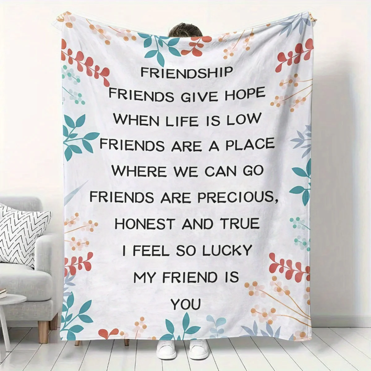 

1pc Mid-Century Style Friendship Quote Flannel Throw Blanket - Soft, Cozy, All-Season Knit Polyester Blanket for Bed, Sofa