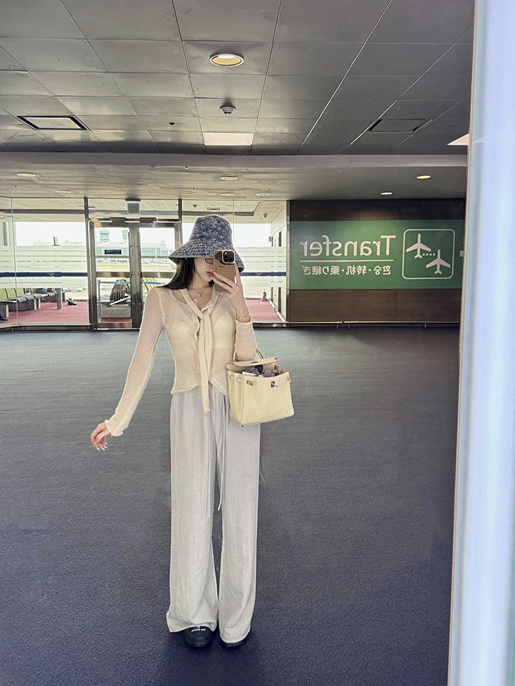 

Брюки PiRui Baby Blue из льняной ткани, ультратонкие, приятные к телу, женские, осенние, новые, повседневные, свободного кроя, с высокой талией