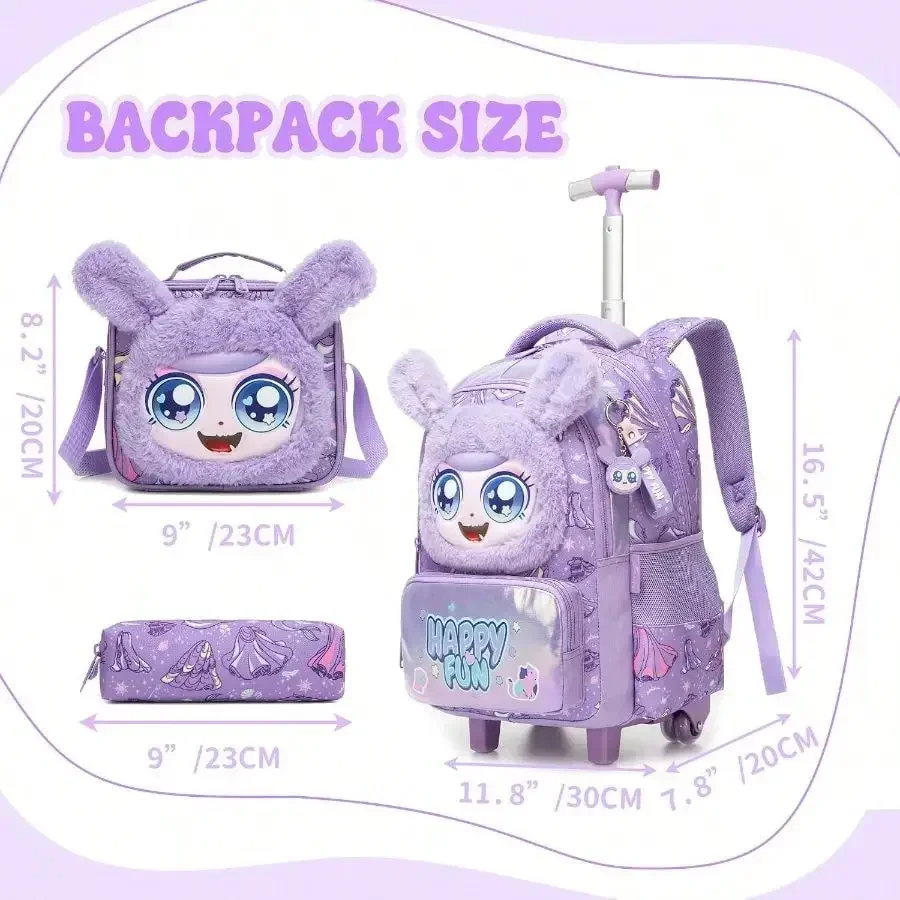 Meetbelify Rolling Backpack Girls Backpacks With Wheels Elementary Student Kids School Travel Bag Girls Ages 6-8 Years Old Purple